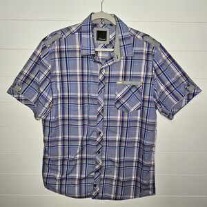7 Diamonds Casual Button-Up Shirt Men's XL Blue Plaid Cotton